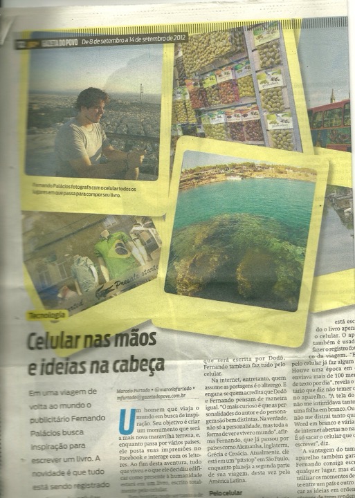 Matéria de jornal de 2012 sobre escrever um livro pelo celular